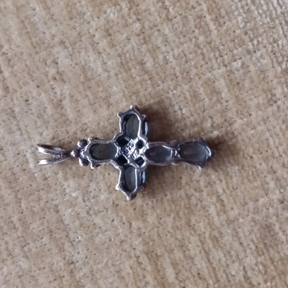 925 Silver Blue Rhinestone Cross Pendant - Picture 4 of 7